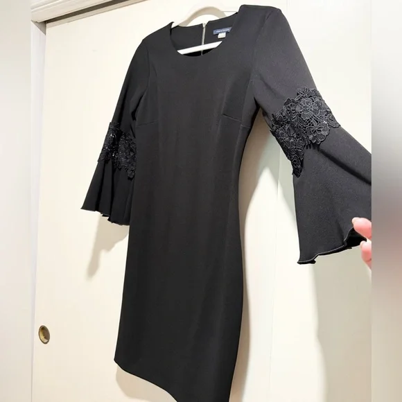 Tommy Hilfiger Black Sheath Dress with Lace Bell Sleeves - Picture 8 of 11